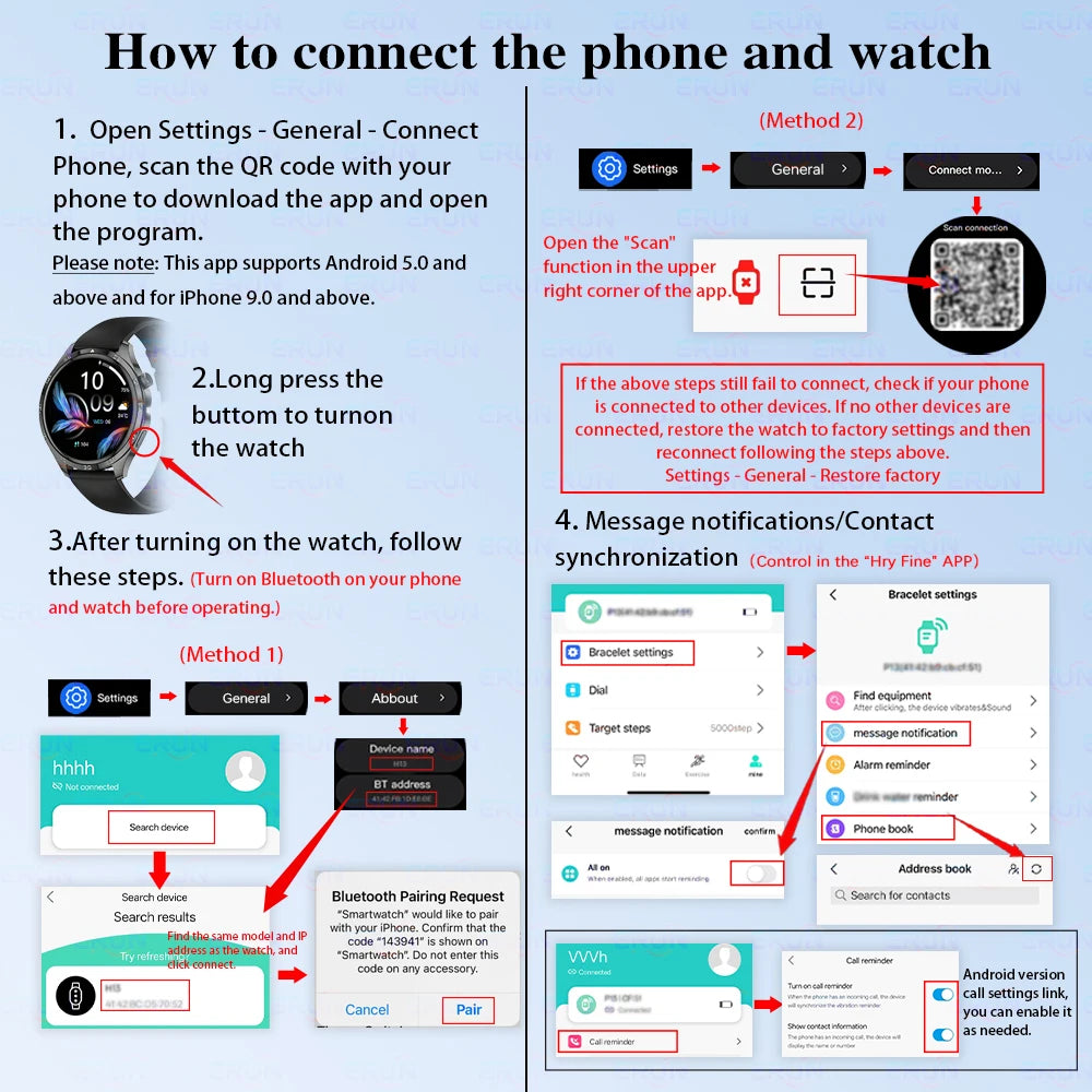 Smart Watch with Wireless Call, SMS, Multi-Sport Modes | Compatible with iPhone and Android, USB Charging, Clear Display