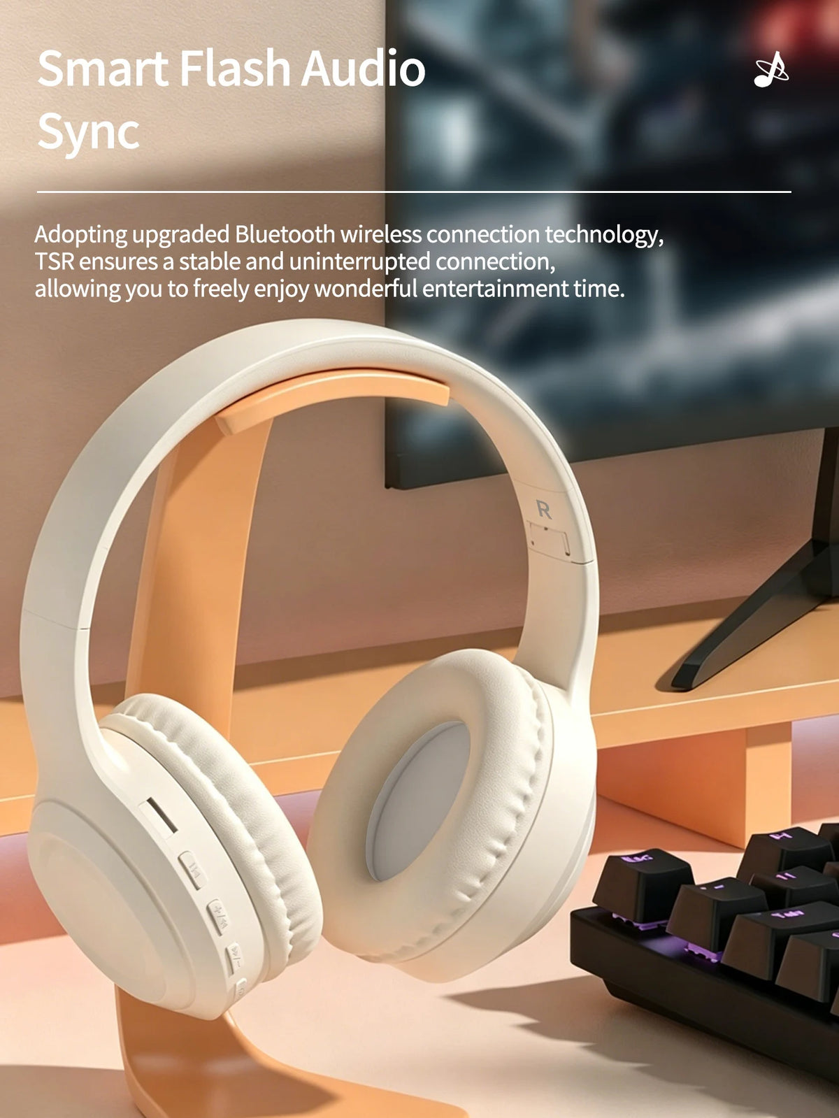 Bluetooth Over-Ear Wireless Headphones,Low Latency,Lightweight,Long Playtime Battery,Soft Memory Foam Earpads for Game & Daily A