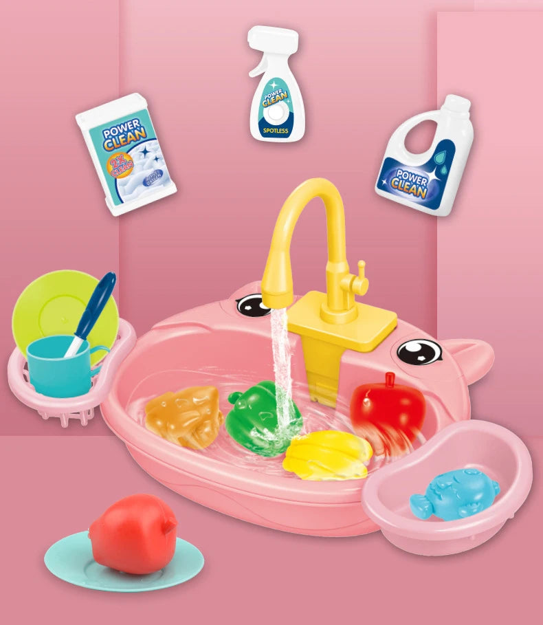 Kids Kitchen Sink Toys Simulation Electric Dishwasher Mini Kitchen Food Pretend Play House Toy Set Children Role Play Girl Toys