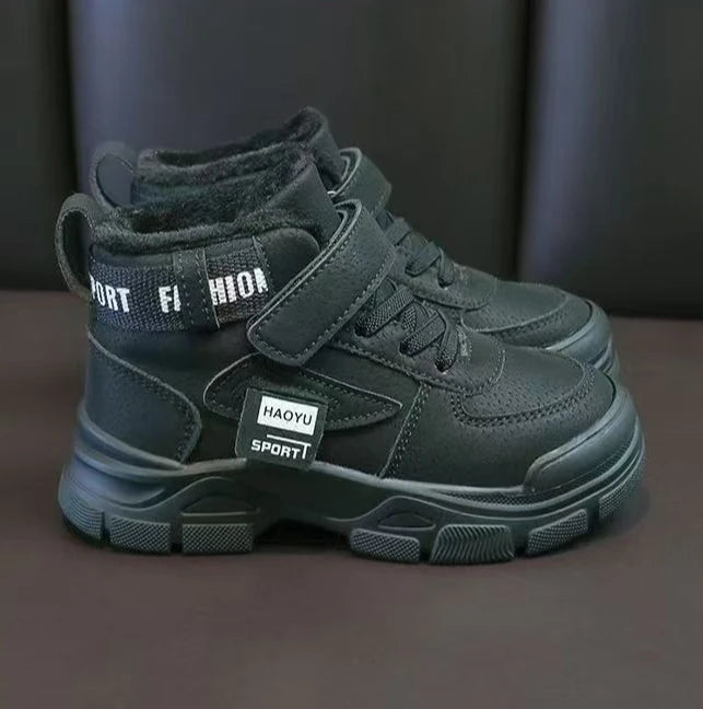 Kids Winter Warm Snow Boots Boys Fleece Lined Cotton Shoes Non Slip Thick Sole Sports Sneakers for School Age Children Outdoor