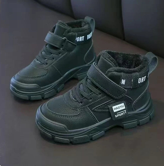Kids Winter Warm Snow Boots Boys Fleece Lined Cotton Shoes Non Slip Thick Sole Sports Sneakers for School Age Children Outdoor