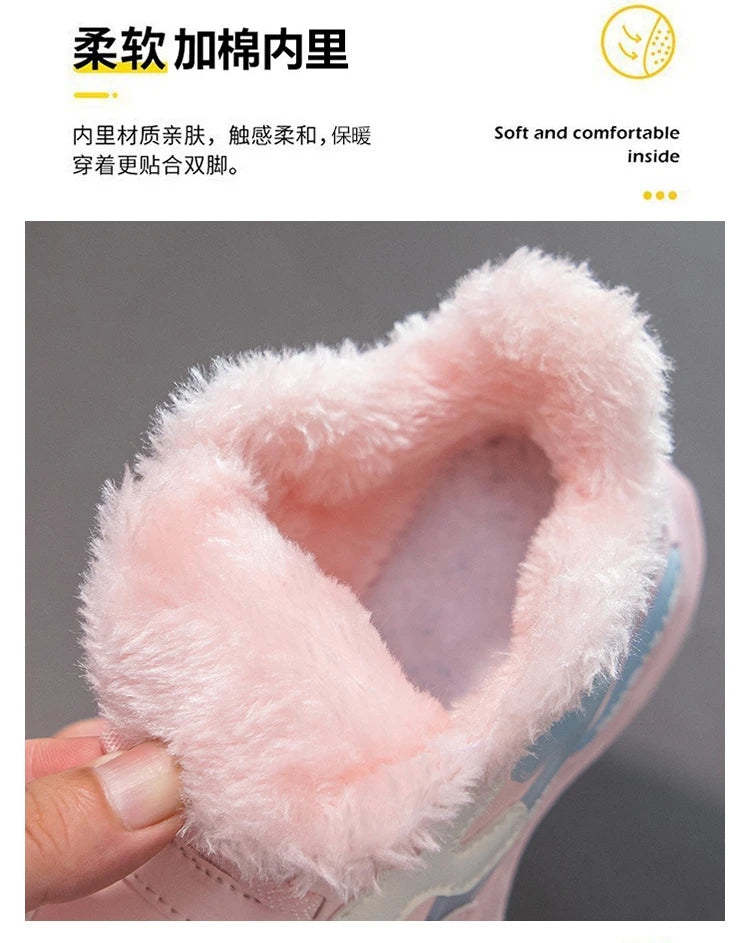 Children Winter Casual Shoes Warm Cotton Sneakers for Kids Fashion High-top Walking Shoe Boys Girls Plush Lining Winter Trainers