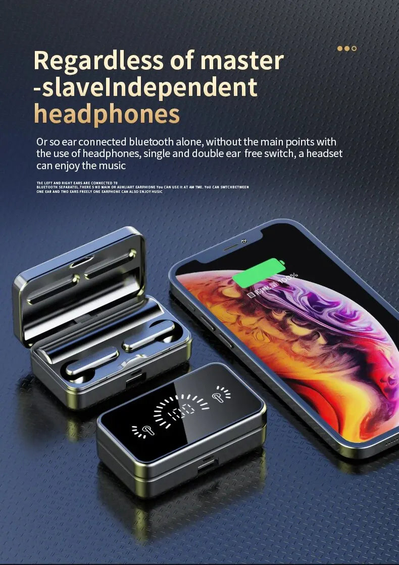 S20 BT Earphone Headphones Mirror Wireless Stereo Headset with Digital DisplayTouch Control Sports Earbuds for Gaming