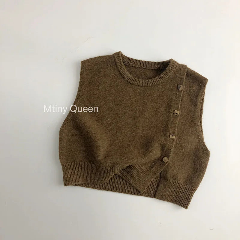 Kids Clothes Spring Autumn Children Sleeveless Knitted Vest Baby Boy Girl Fashion Pullover Vest Toddler Solid Casual Vest Coat