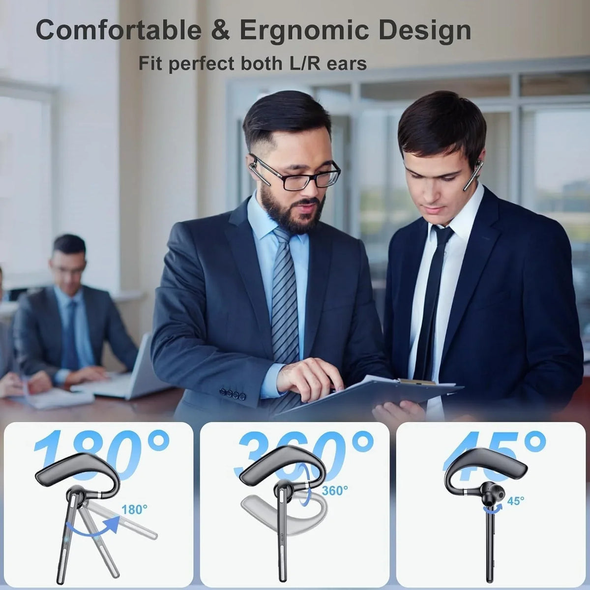 Bluetooth 6.0 Business Wireless Earphone Left Right Ear Universal LED Display With Mic Headset Ultra-long Standby For Car Driver