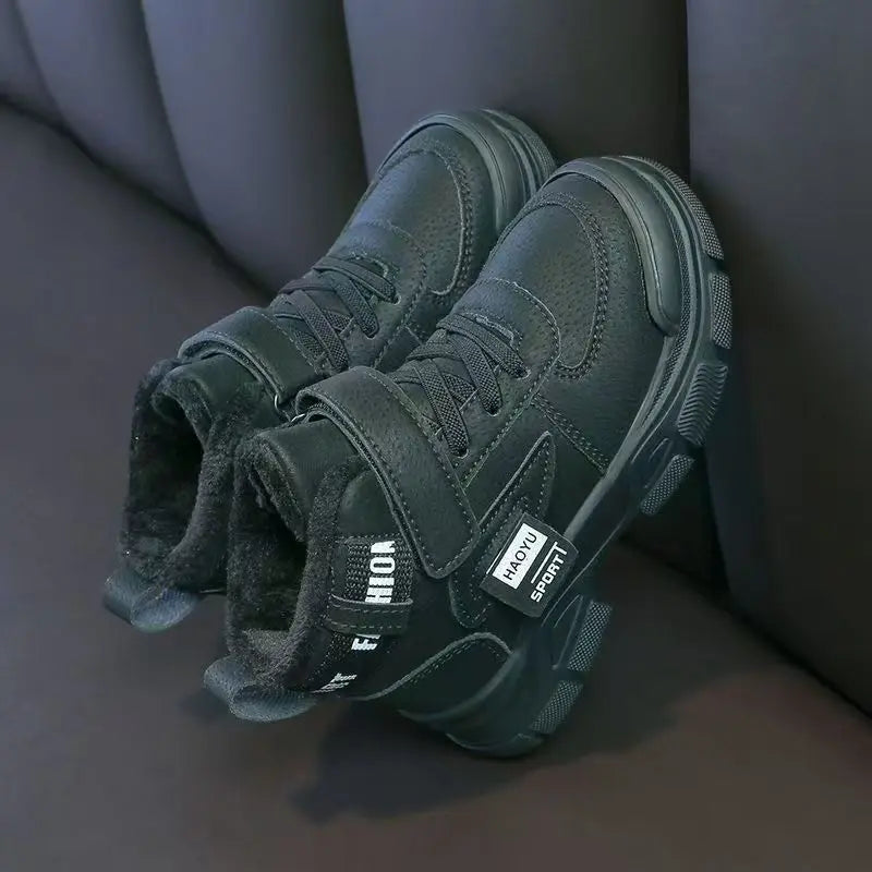 Kids Winter Warm Snow Boots Boys Fleece Lined Cotton Shoes Non Slip Thick Sole Sports Sneakers for School Age Children Outdoor
