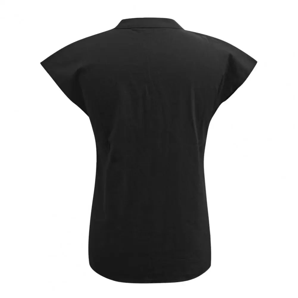 Women T-shirt Cotton Linen Summer Blouse Solid Color Simple Short Sleeve V Neck Quick Dry Daily Clothes Ropa Mujer Blusas