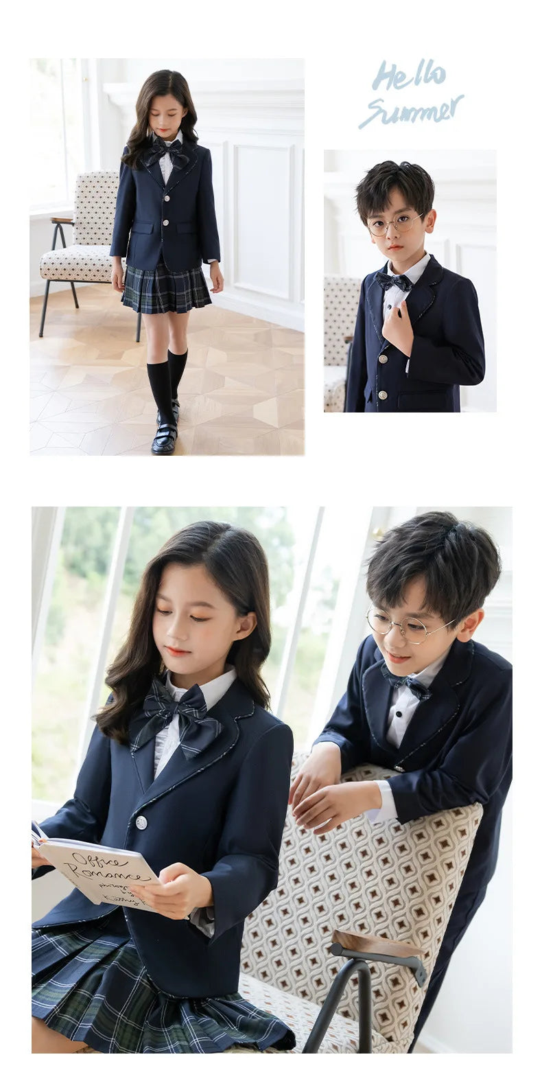 Toddler Student Clothes Sets Kids British Class Outfits Girls Jacket Plaid Skirt Suits Children Formal Dress Boys School Uniform