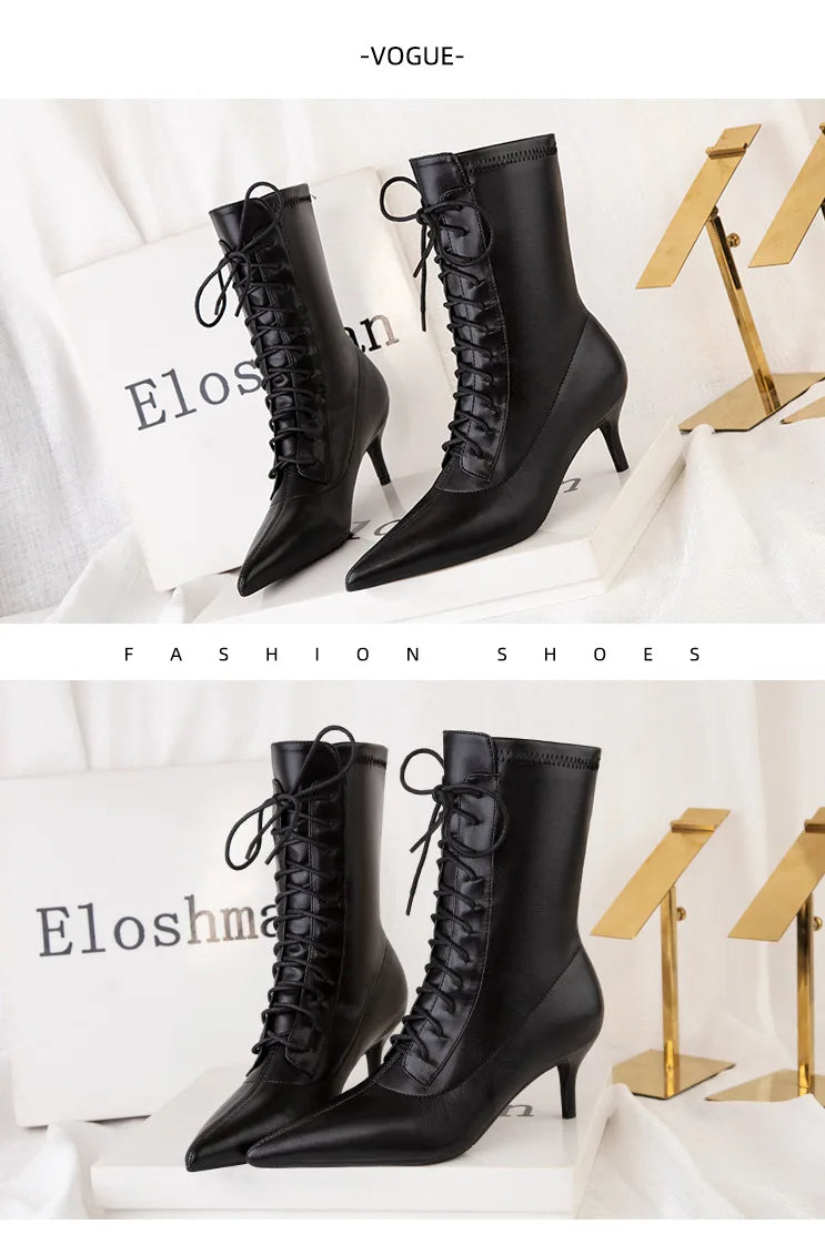 Womens Shoes Exquisite Pointed Tip High Heeled Boots for Woman Sexy Self Cultivation Stretch Boots Designer Shoes Botas Feminina