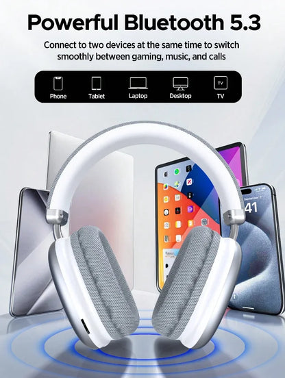 Wireless Over-Ear Headphones, 5.3 Smart Chip, Long Battery Life,HiFi Music Gaming Comfortable Mic for iPhone Android PC