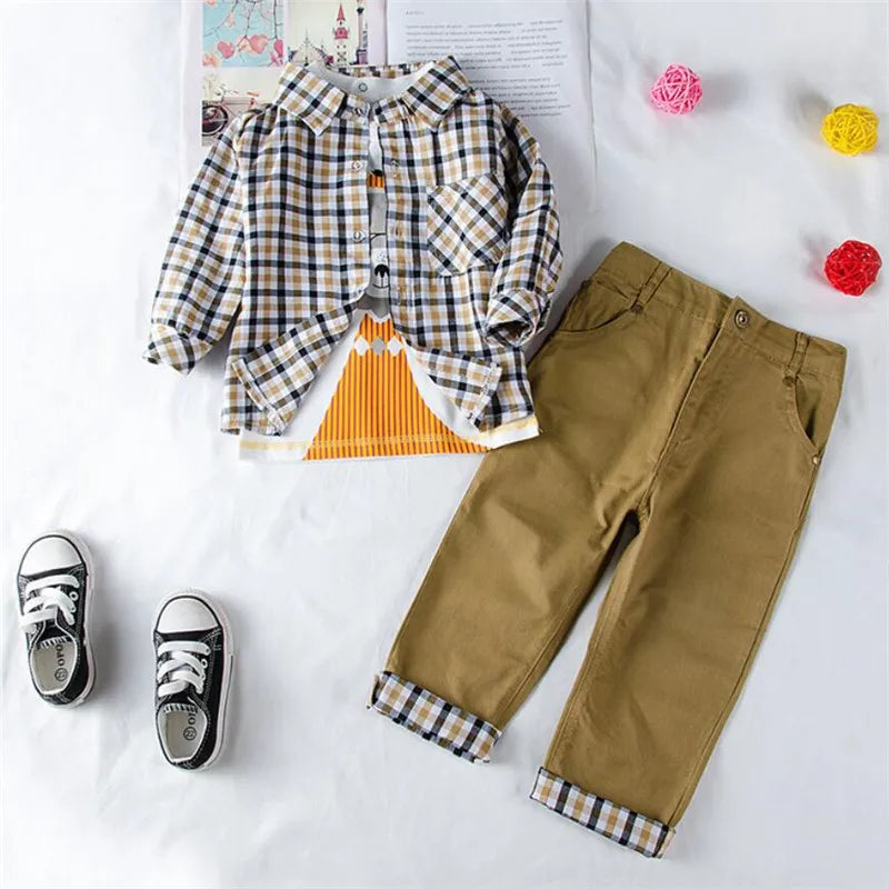 Kids BoysClothes  Children Plaid Coat+T-Shirt+Pants 3pcs Baby Suits Toddler Boy Clothing Spring Autumn Outerwear Costume BC1034
