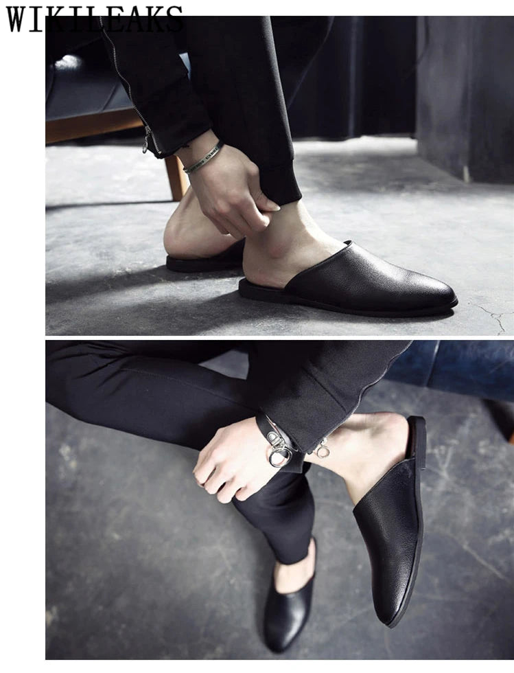 Half Shoes For Men Coiffeur Designer Shoes Men Italian Fashion Mens Shoes Casual Leather Mule Masculino Brand Tenis Masculino