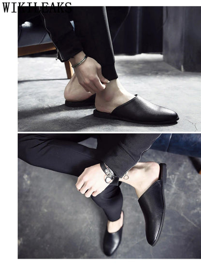Half Shoes For Men Coiffeur Designer Shoes Men Italian Fashion Mens Shoes Casual Leather Mule Masculino Brand Tenis Masculino