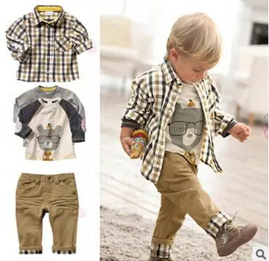 Kids BoysClothes  Children Plaid Coat+T-Shirt+Pants 3pcs Baby Suits Toddler Boy Clothing Spring Autumn Outerwear Costume BC1034
