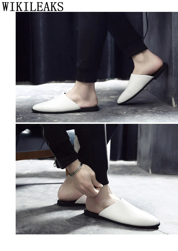 Half Shoes For Men Coiffeur Designer Shoes Men Italian Fashion Mens Shoes Casual Leather Mule Masculino Brand Tenis Masculino