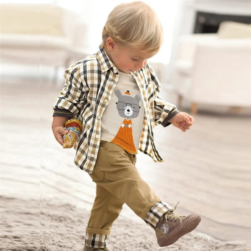 Kids BoysClothes  Children Plaid Coat+T-Shirt+Pants 3pcs Baby Suits Toddler Boy Clothing Spring Autumn Outerwear Costume BC1034