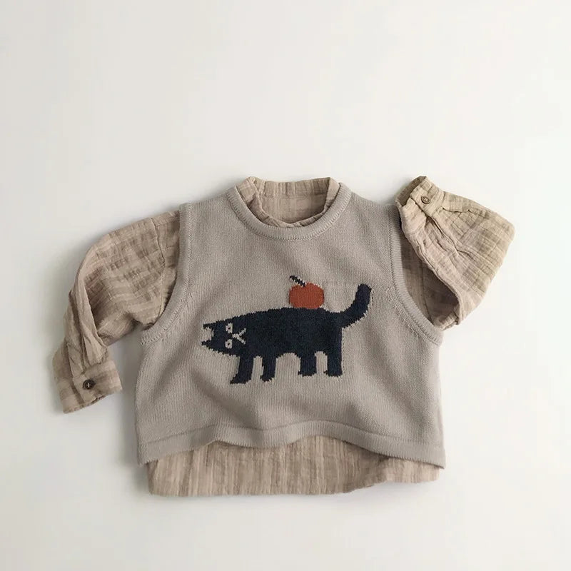 Children Sleeveless Sweater Toddler Kids Cotton Vest Coat Boys Knitted Waistcoat Girls Clothes Cartoon Tops Casual Outerwear