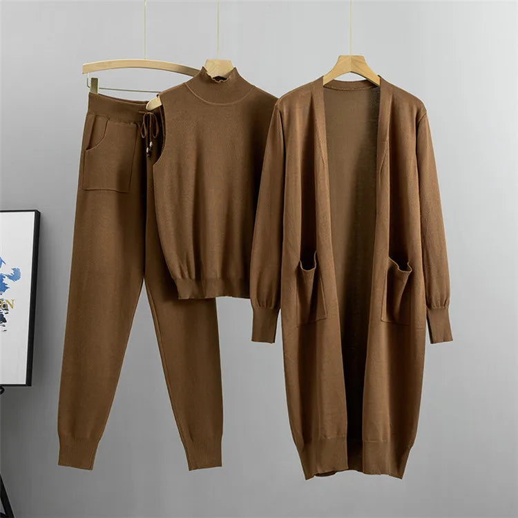 Clothes for Women 2026 Winter Autumn 3 Piece Women Fashion Knitted Top Pant Set Ladies Sweater Suit Ladies Women Suit Outfits