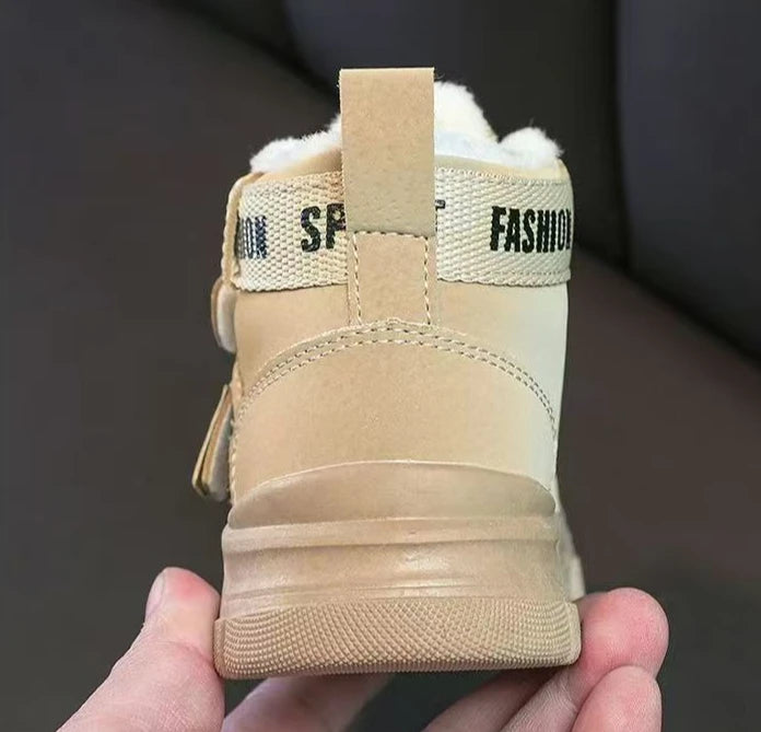 Kids Winter Warm Snow Boots Boys Fleece Lined Cotton Shoes Non Slip Thick Sole Sports Sneakers for School Age Children Outdoor