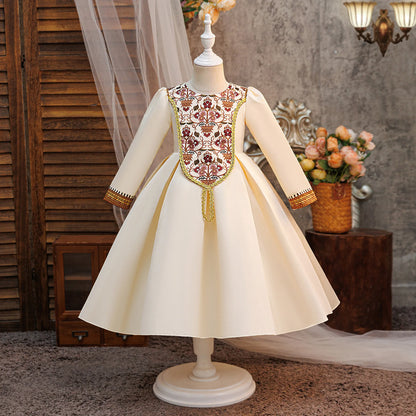 Kids Muslim Clothes Girls Long Sleeve Dressfashion Splice Print Robe Ramadan Party Dresses Dubai Morocco Gown for Birthday Gifts
