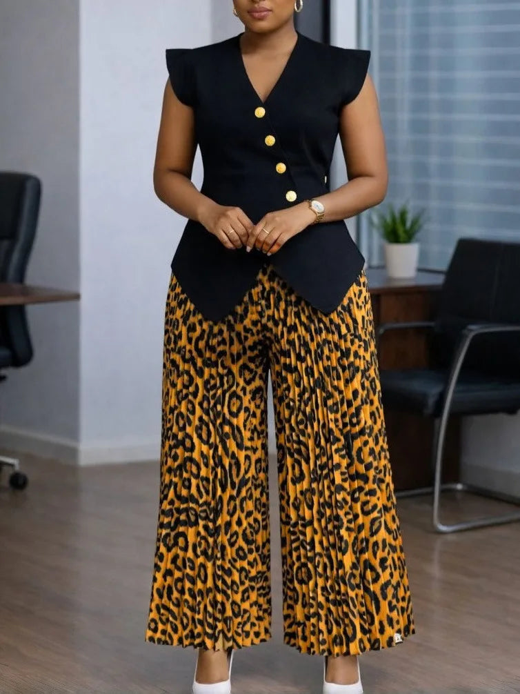 African Clothes For Women 2026 Summer 2 PCS Set Dashiki Outfits Sleeveless Tops And Pleated Pants Suit Birthday Party Gowns