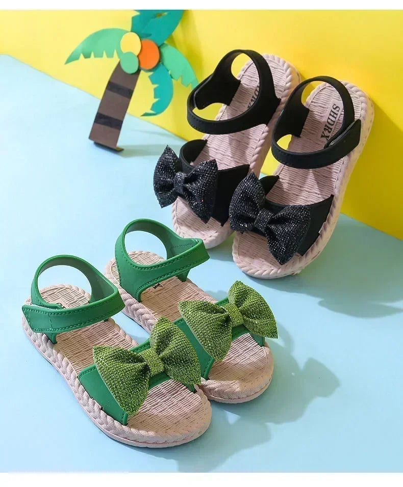 Kids Shoes Summer Sandals for Girls Bow Non-slip Soft Soled Versatile Solid Korean Children Sweet Princess Shoes Beach Sandals