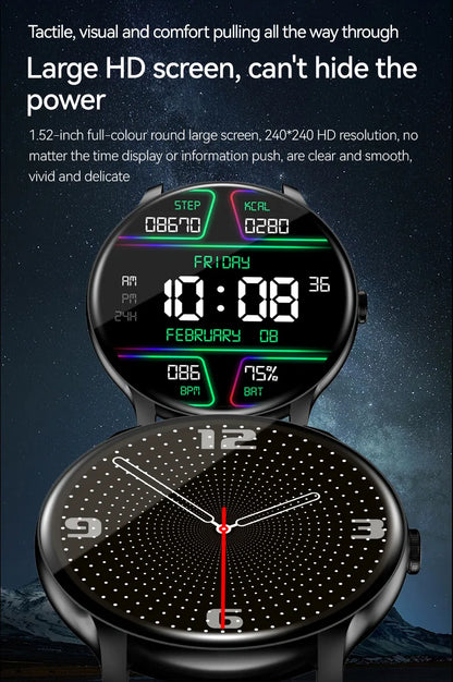2026 New Smartwatch For Men Android IOS Phone 1.52" Screen Bluetooth Call Blood Oxygen Pressure Monitoring Smart Watch Women