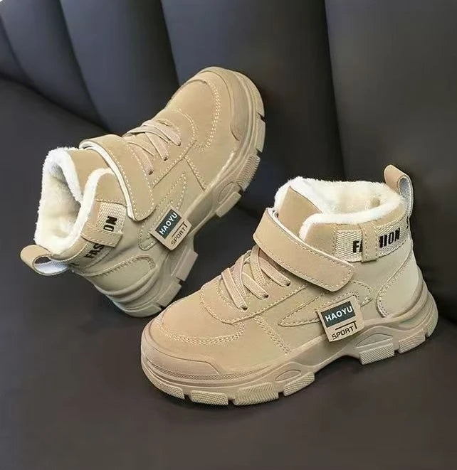 Kids Winter Warm Snow Boots Boys Fleece Lined Cotton Shoes Non Slip Thick Sole Sports Sneakers for School Age Children Outdoor