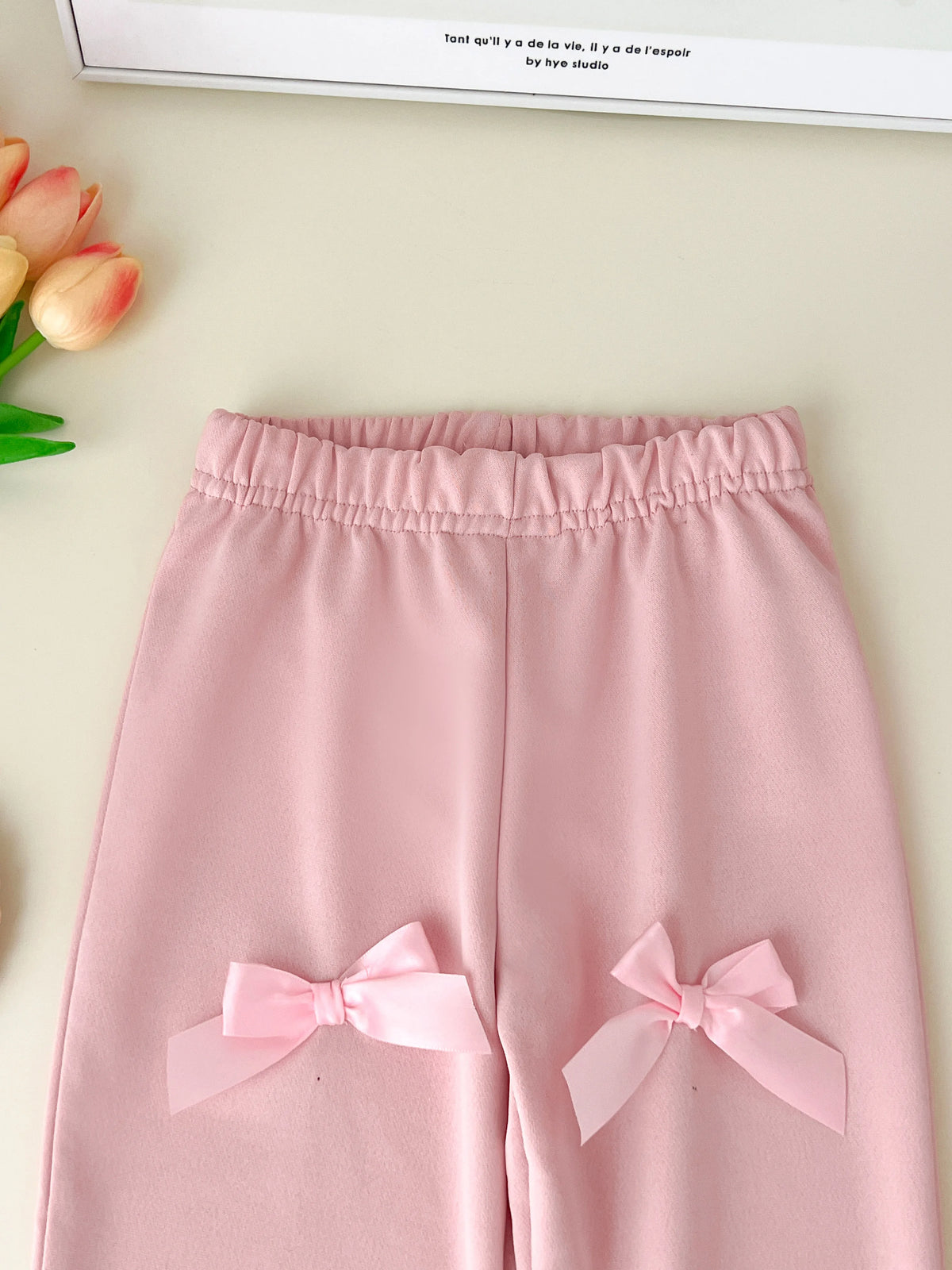 Kids Clothes Girls Autumn Fashion Bow-decorated Pink Sweatshirt + Straight-leg Pants Sets Children&