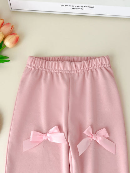 Kids Clothes Girls Autumn Fashion Bow-decorated Pink Sweatshirt + Straight-leg Pants Sets Children&
