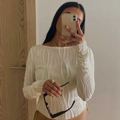 Woman Fashion Casual Ruched Long Sleeve T-shirt Blouses Female White Skinny Cropped Bottoming Shirt 2022 Autumn Y2K Top Clothes