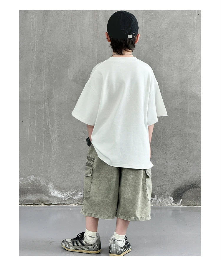 Korean Children Fashion Summer Clothes for Boy Streetwear Outfit Suit T-shirt Shorts Clothing Set Kids Street Top And Bottom Set