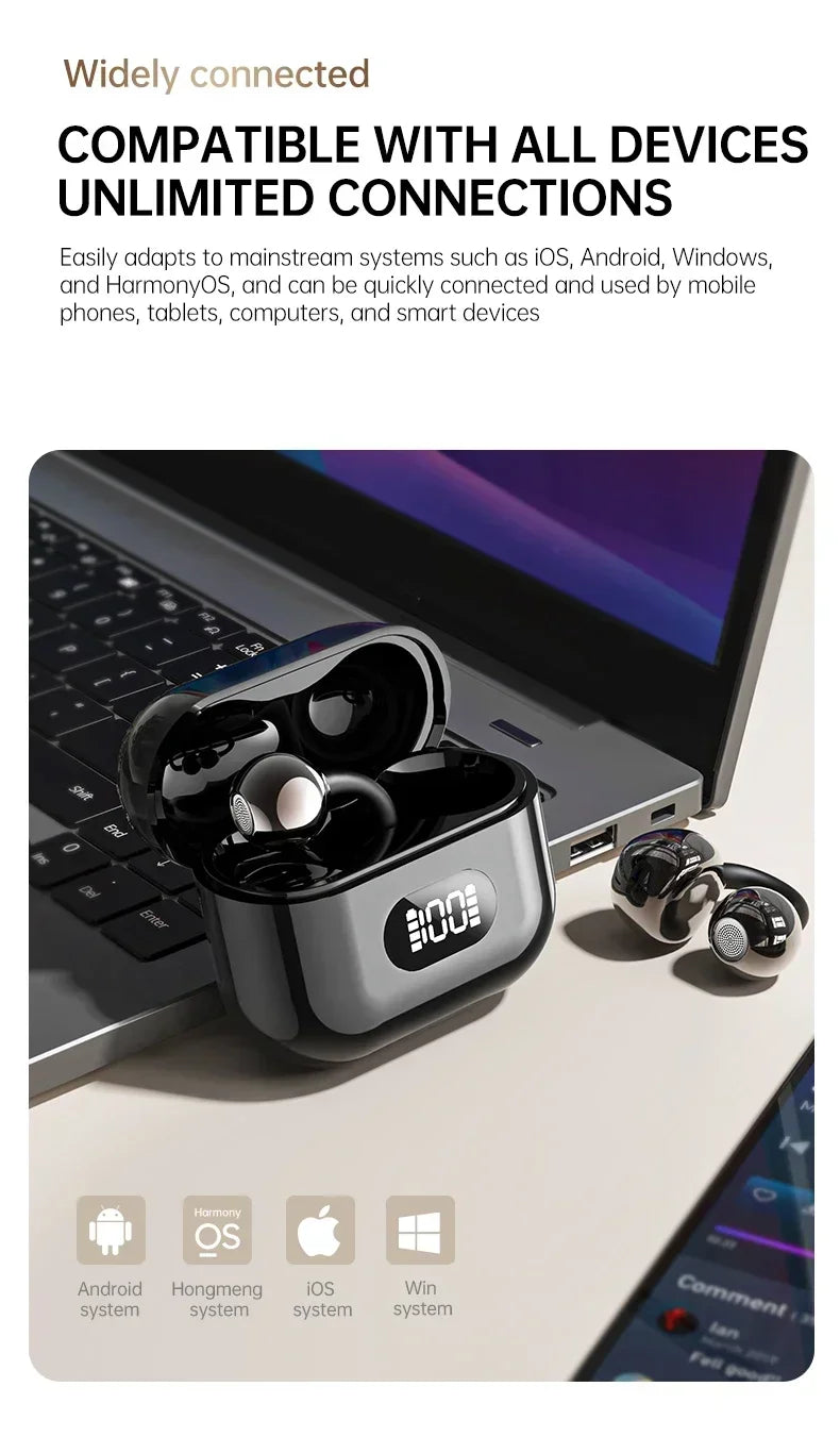 Portable Ear Clip Style Open Ear Earbuds Wireless Bluetooth Stereo Audio Clear HD Calls Touch ControlledHeadphones for Sports