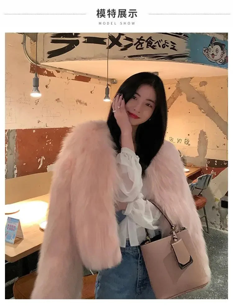 2026 New Winter Womens Faux Fur Coat Fashion Casual Imitation Fox Fur Jacket Short Loose Versatile Womens Fur Coats Top