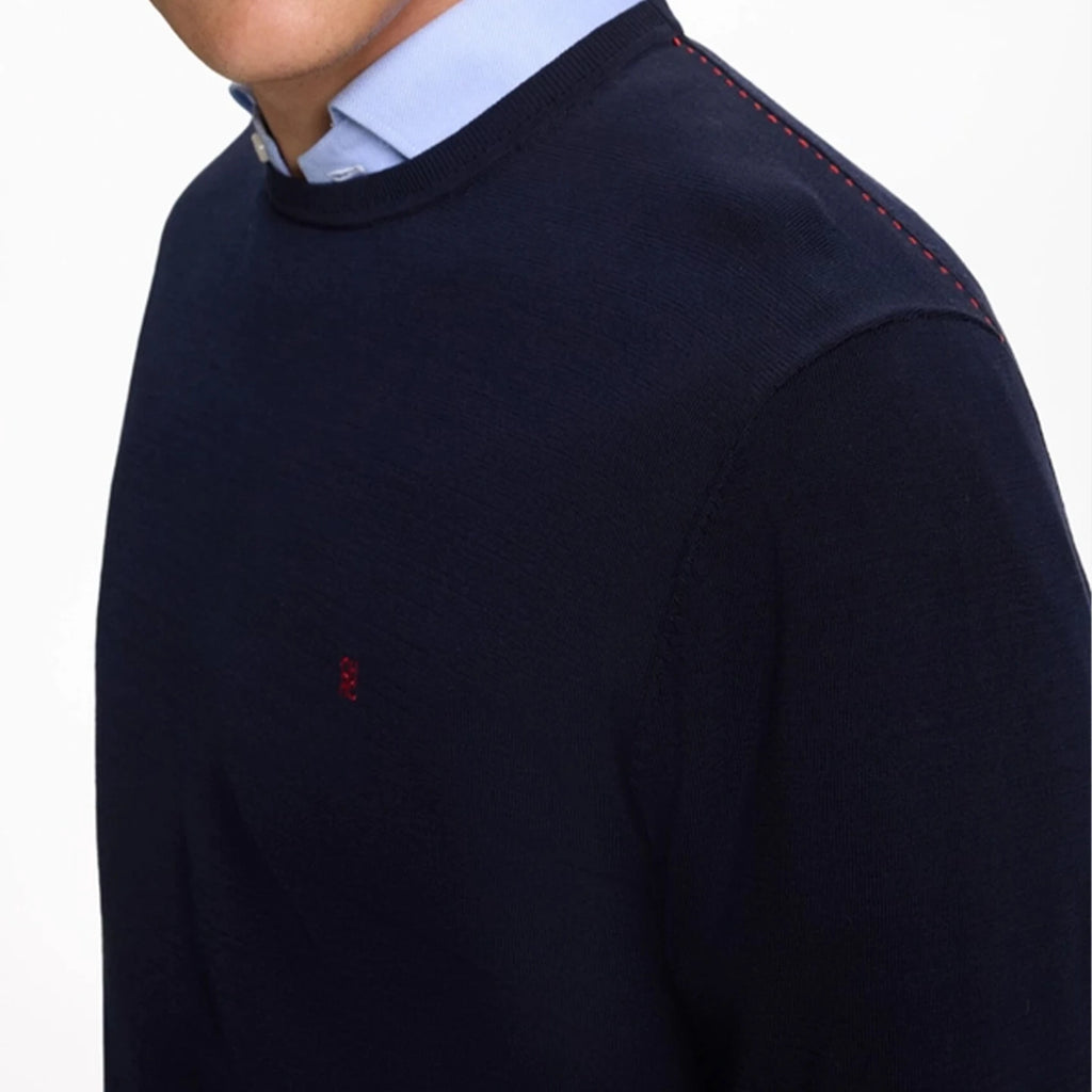 CH Men's  Crew Neck Sweater Slim Fit Long Sleeve Knit Pullover with Red Embroidery Business Casual Top