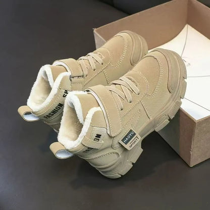 Kids Winter Warm Snow Boots Boys Fleece Lined Cotton Shoes Non Slip Thick Sole Sports Sneakers for School Age Children Outdoor