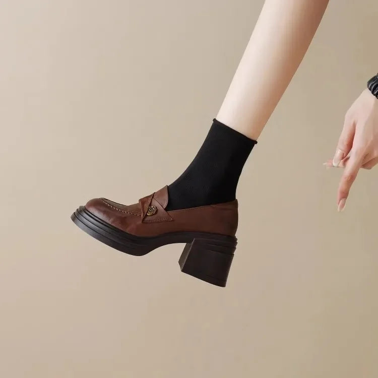 Women High Heel Shoes 2025 Retro Spring Autumn Performance Causal Women&