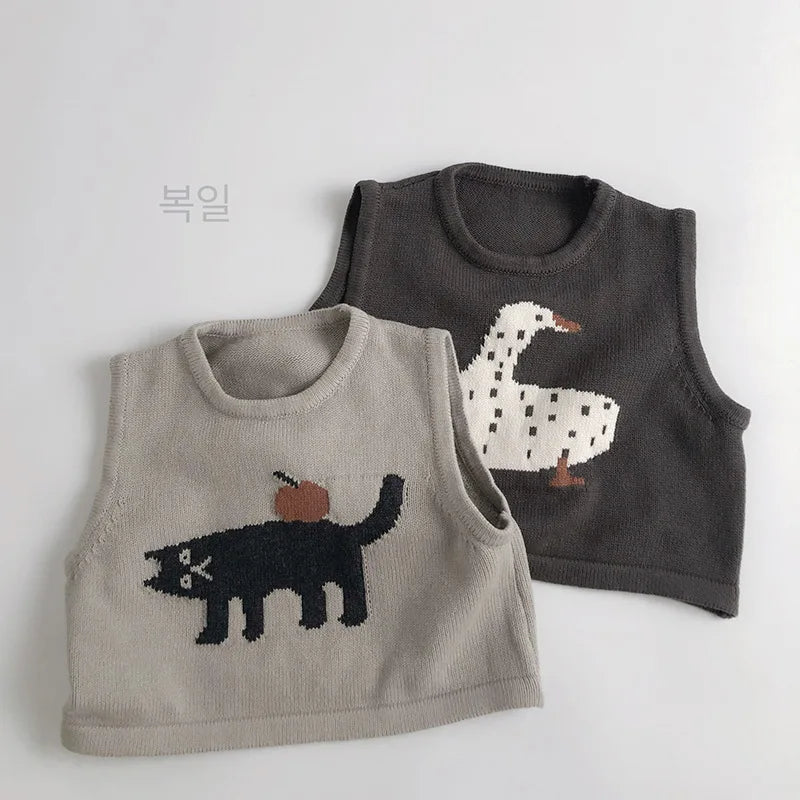 Children Sleeveless Sweater Toddler Kids Cotton Vest Coat Boys Knitted Waistcoat Girls Clothes Cartoon Tops Casual Outerwear