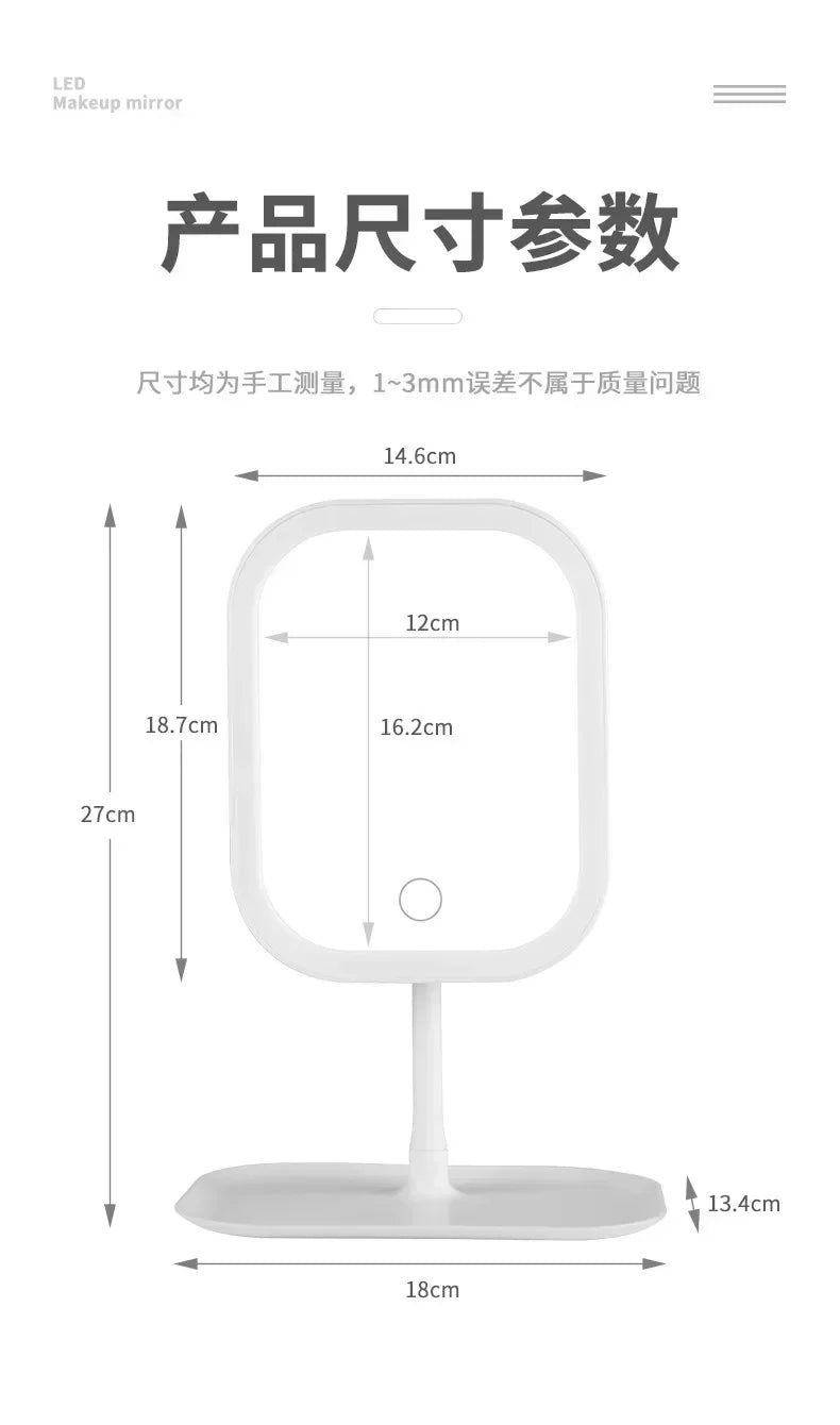 LED Makeup Mirror, Touch Control 3 Light Modes, Rechargeable Portable Vanity Mirror with Stand &amp; Foldable Design
