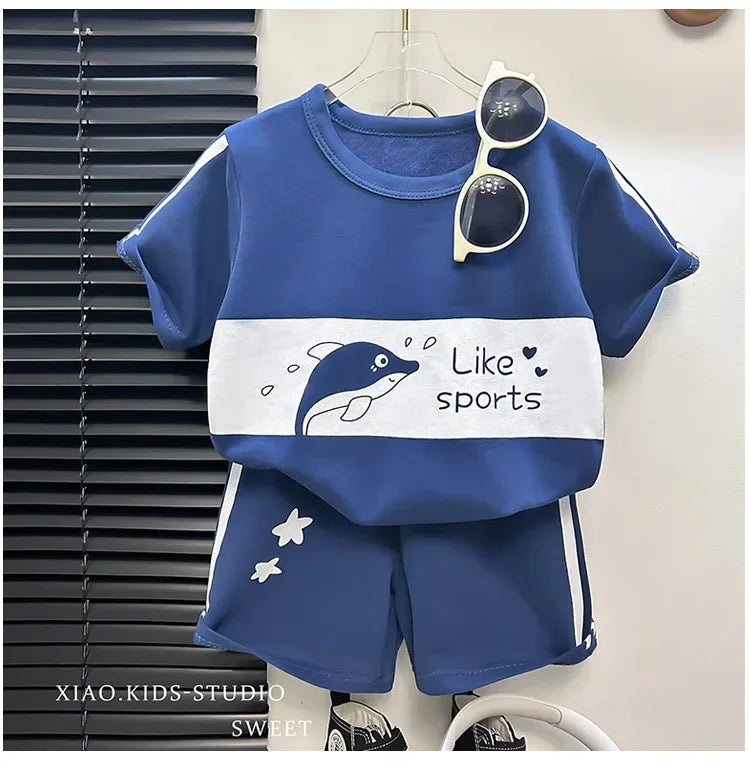 Kids Clothes Cotton Set Short Sleeve Suit Baby Girls Boys Set Summer Tops +short Children&