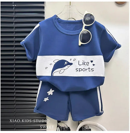 Kids Clothes Cotton Set Short Sleeve Suit Baby Girls Boys Set Summer Tops +short Children&