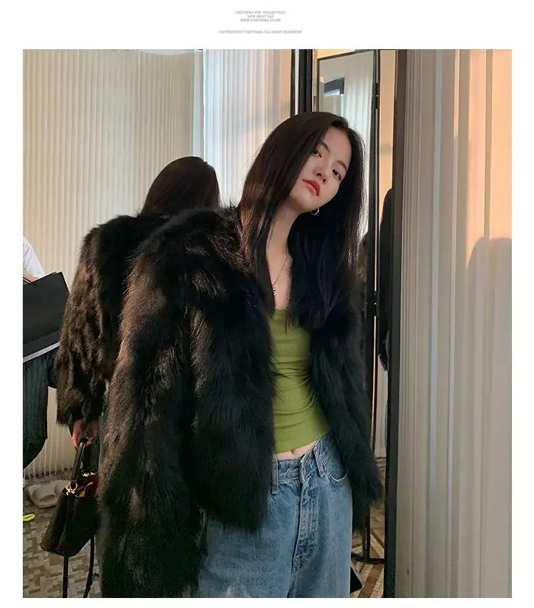 2026 New Winter Womens Faux Fur Coat Fashion Casual Imitation Fox Fur Jacket Short Loose Versatile Womens Fur Coats Top
