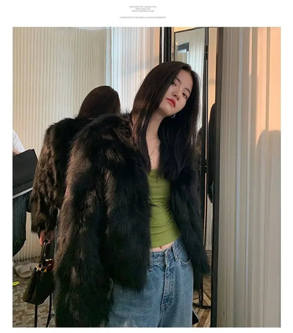 2026 New Winter Womens Faux Fur Coat Fashion Casual Imitation Fox Fur Jacket Short Loose Versatile Womens Fur Coats Top