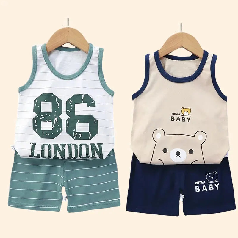 Children Sets Kids Clothes Boys Girls Vest Suit  Summer Children&