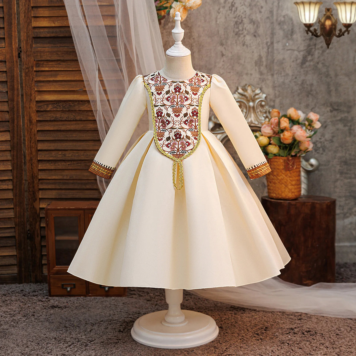 Kids Muslim Clothes Girls Long Sleeve Dressfashion Splice Print Robe Ramadan Party Dresses Dubai Morocco Gown for Birthday Gifts