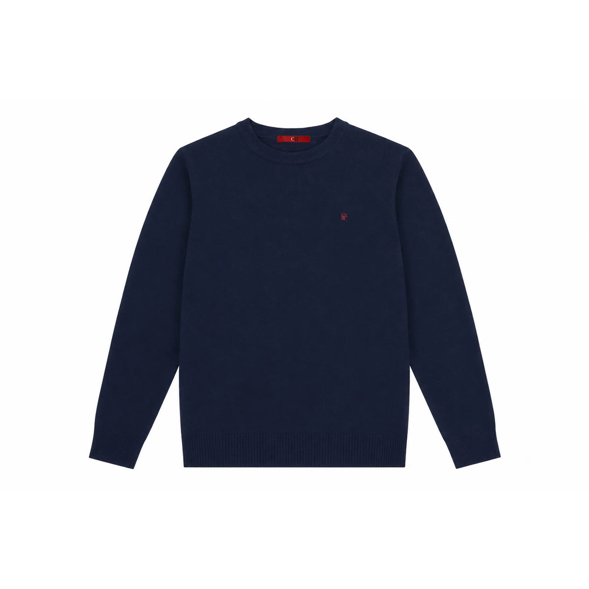 CH Men's  Crew Neck Sweater Slim Fit Long Sleeve Knit Pullover with Red Embroidery Business Casual Top