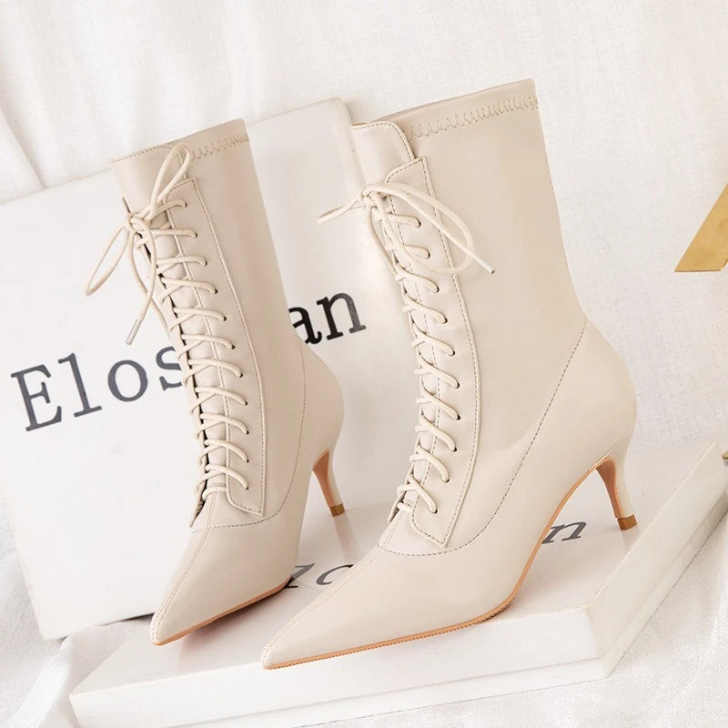 Womens Shoes Exquisite Pointed Tip High Heeled Boots for Woman Sexy Self Cultivation Stretch Boots Designer Shoes Botas Feminina