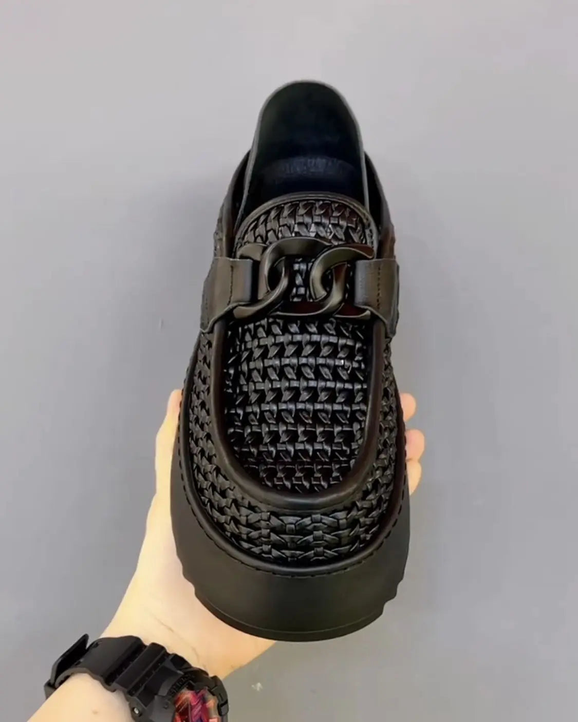 Men's Shoes 2026 New Thick Soled Height Increasing Trend Breathable Loafers Fashion Retro Weave Versatile Platform Casual Shoes