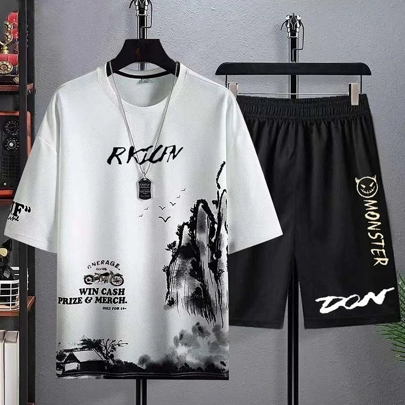 Clothes for Men Slim Fit Chic Basic Kpop Casual Cool Grey Pants Sets Male T Shirt Stretch Loose High Quality 5xl Luxury Xl S Top