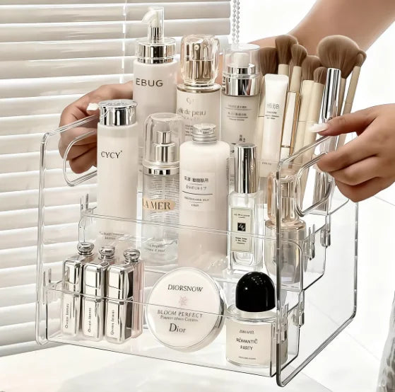 1pc Desktop Cosmetic Organizer Acrylic Transparent Slanted Storage Basket for Makeup, Lipstick, Perfume, Facial Mask, and Other